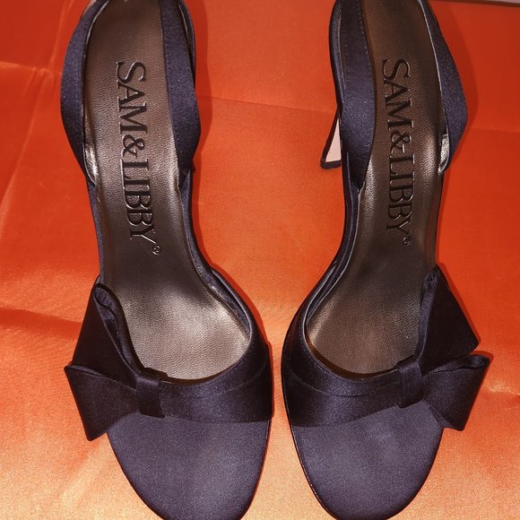 Sam & Libby Black Satin Bow Open Toe Slingbacks - Picture 5 of 11